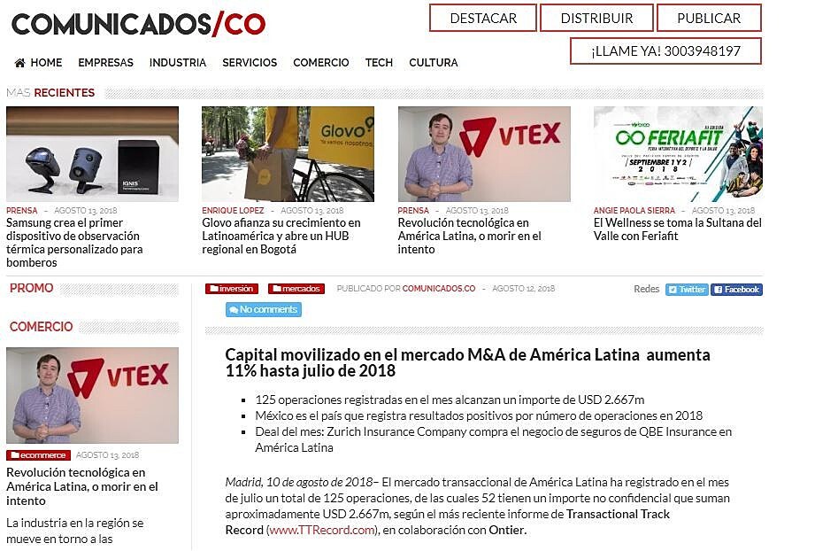 Capital movilizado en el mercado M&A de Amrica Latina  aumenta 11% hasta julio de 2018